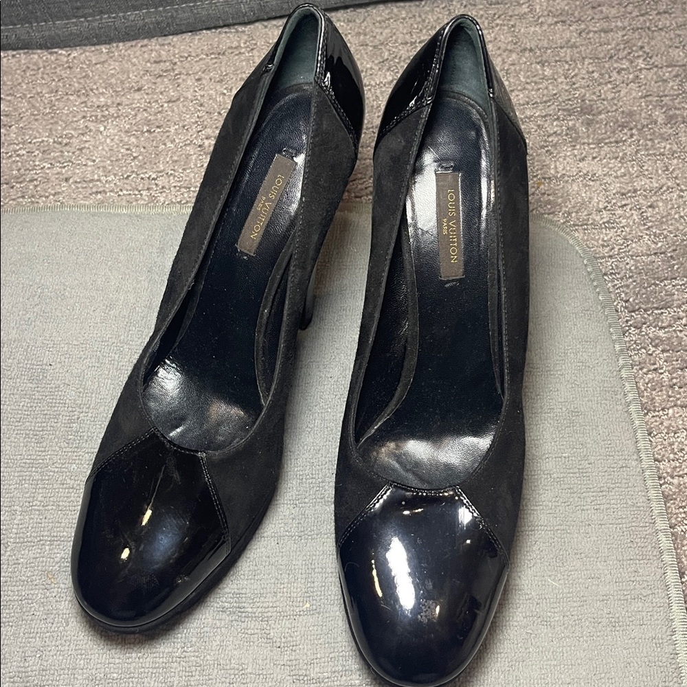 Louis Vuitton Black Suede and Patent Leather Shoes
